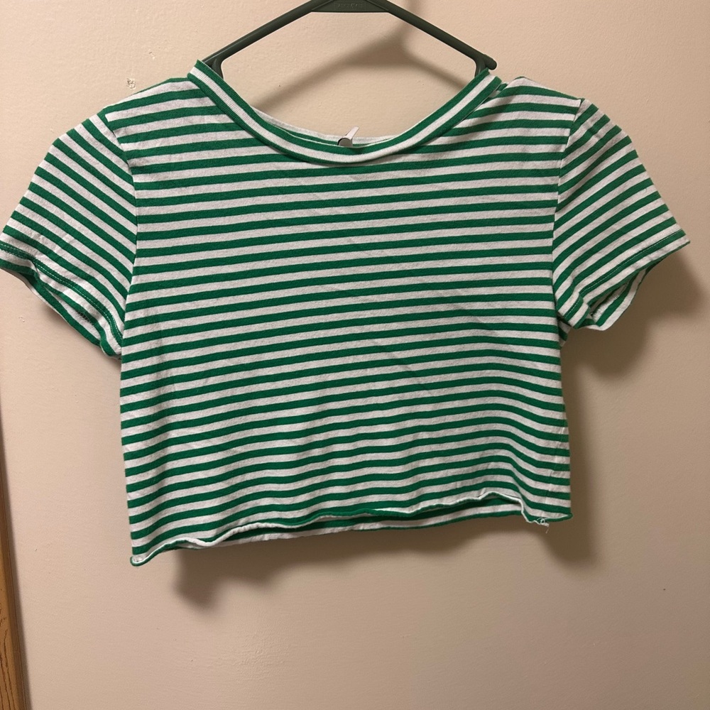 Green Striped Women's Crop Top